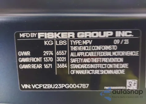 2023 Fisker Ocean One z USA, uszkodzony, nr VIN VCF1ZBU23PG004787